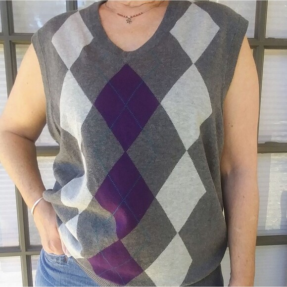 Pro Tour men's large Argyle Sweater Vest, Grey and Purple - Picture 5 of 5